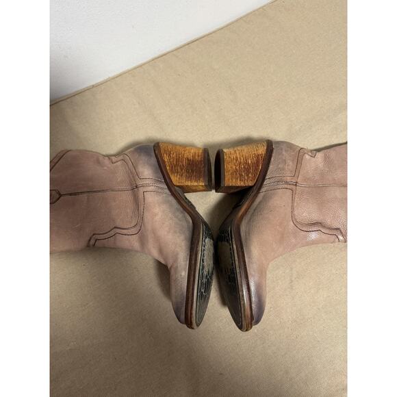 Sam Edelman Boots Womens Size 7.5 Taupe Nile Western Cowboy Leather Stacked Heel - Picture 8 of 14